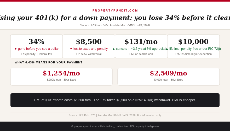 401(k) down payment decision: cost comparison of withdrawal vs loan vs IRA vs Roth options