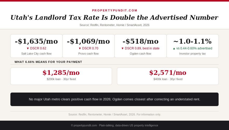 Utah investor market 2026: Salt Lake City, Provo, and Ogden cash flow after correcting for the investor property tax rate and rent